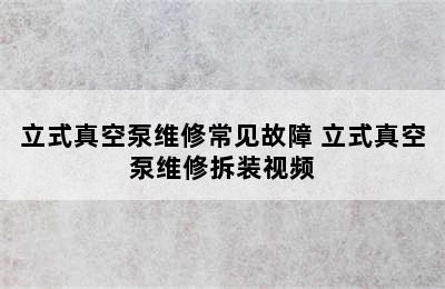 立式真空泵维修常见故障 立式真空泵维修拆装视频